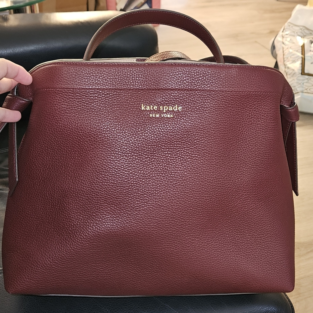 kate spade pebbled leather satchel in burgundy
